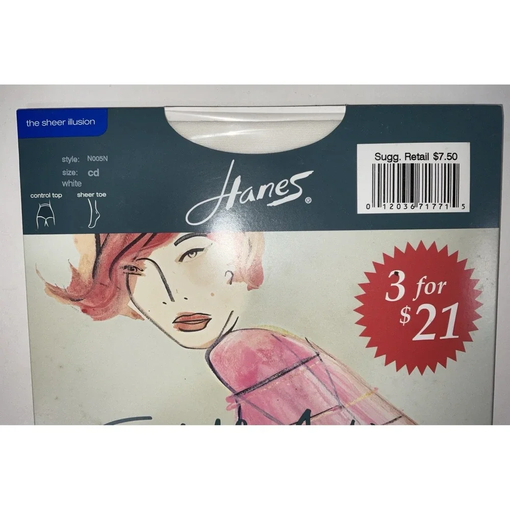 NIP Lot 5 Pairs Hanes Suitable Attire Sheer Illusion Control Pantyhose White C/D